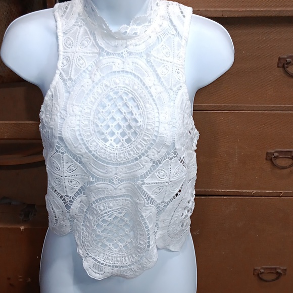 White Fox Boutique Tops - WHITE FOX LACE CROP TOP.   #5708